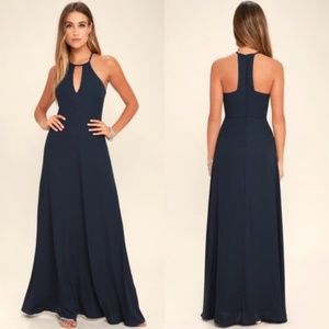 Lulu's Navy Blue High Neck Formal Maxi Gown Dress